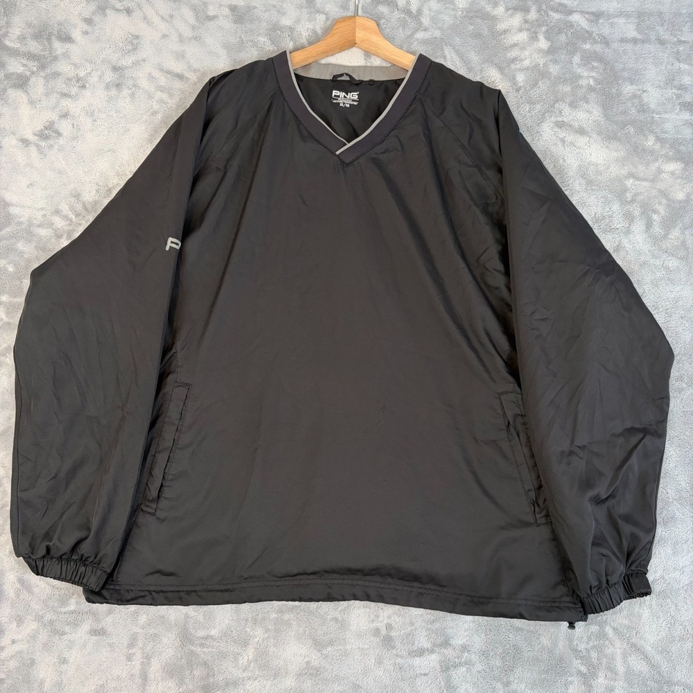 Ping Performance Golf Wind Breaker Mens XL Pullover Black V Neck Mesh Lined